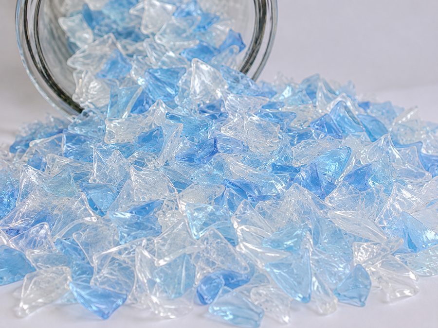 Clear light blue hot washed PET flakes