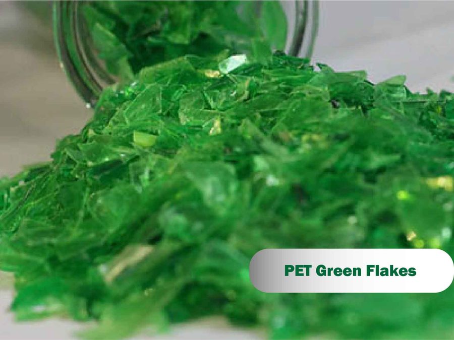Green hot washed PET flakes