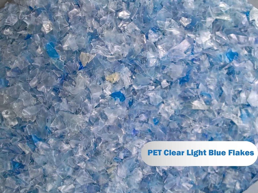 Light blue hot washed PET flakes